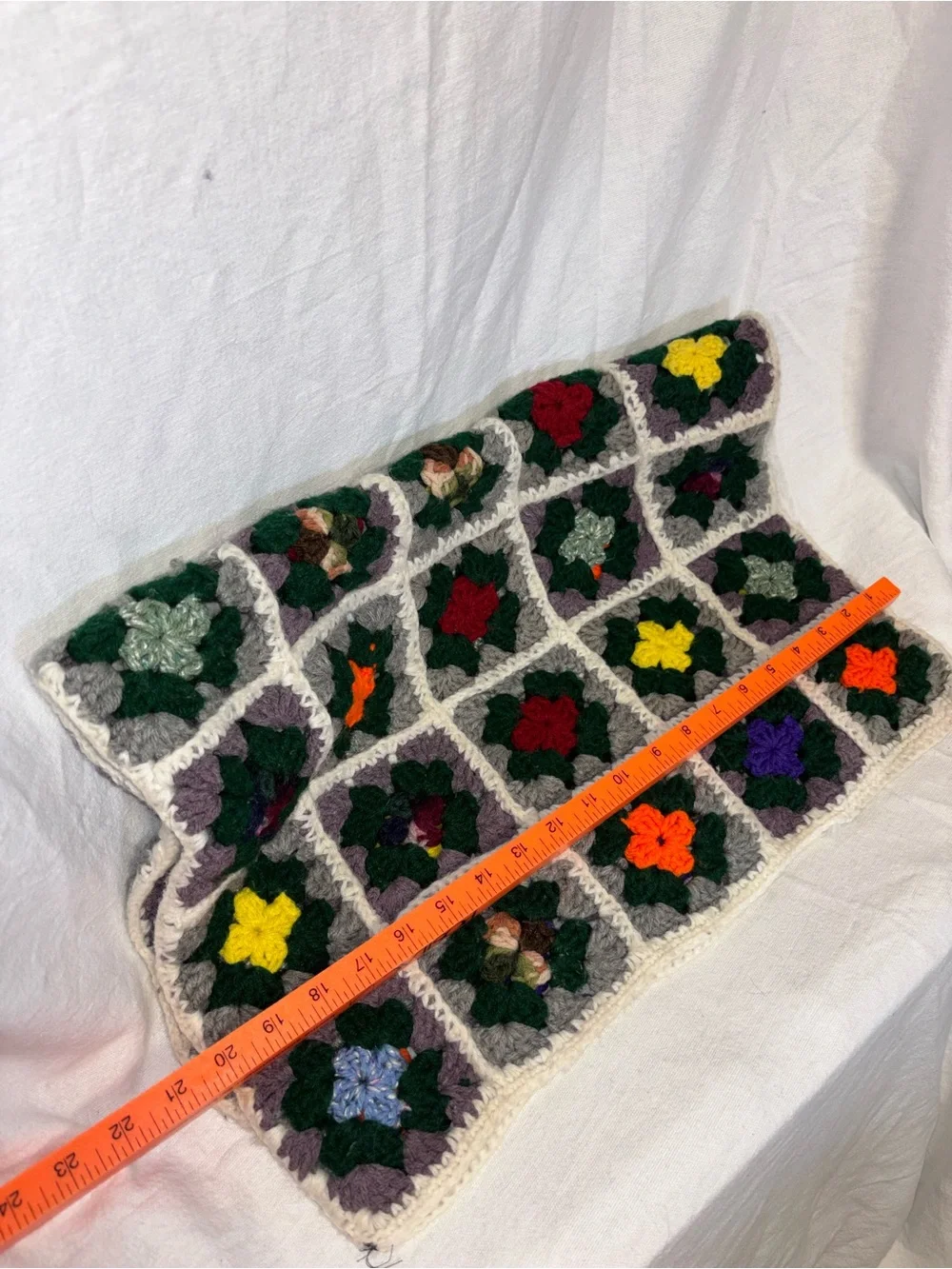 Handmade Multicolor Crochet Throw Pillow Cover - Cream Trim
